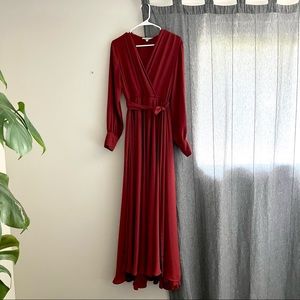 Rust red maxi dress, faux wrap, size 6 from Shabby Apple.